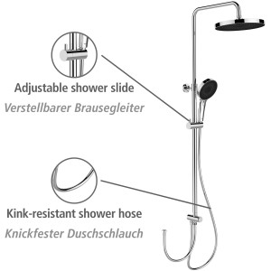 Wenko Duschsystem Softwater Chrom mit Kopf- und Handbrause, Duschstange aus Edelstahl.