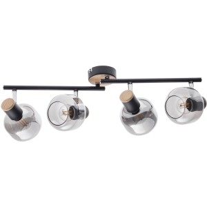 Näve Deckenleuchte Fumoso mit 4 Spots, schwarz/natur, mit getönten Glasschirmen.