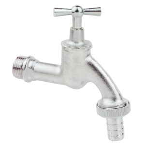 Kirchhoff Auslaufventil mit Knebel und Schlauchanschluss, 21 mm (R 1/2), chromfarben.