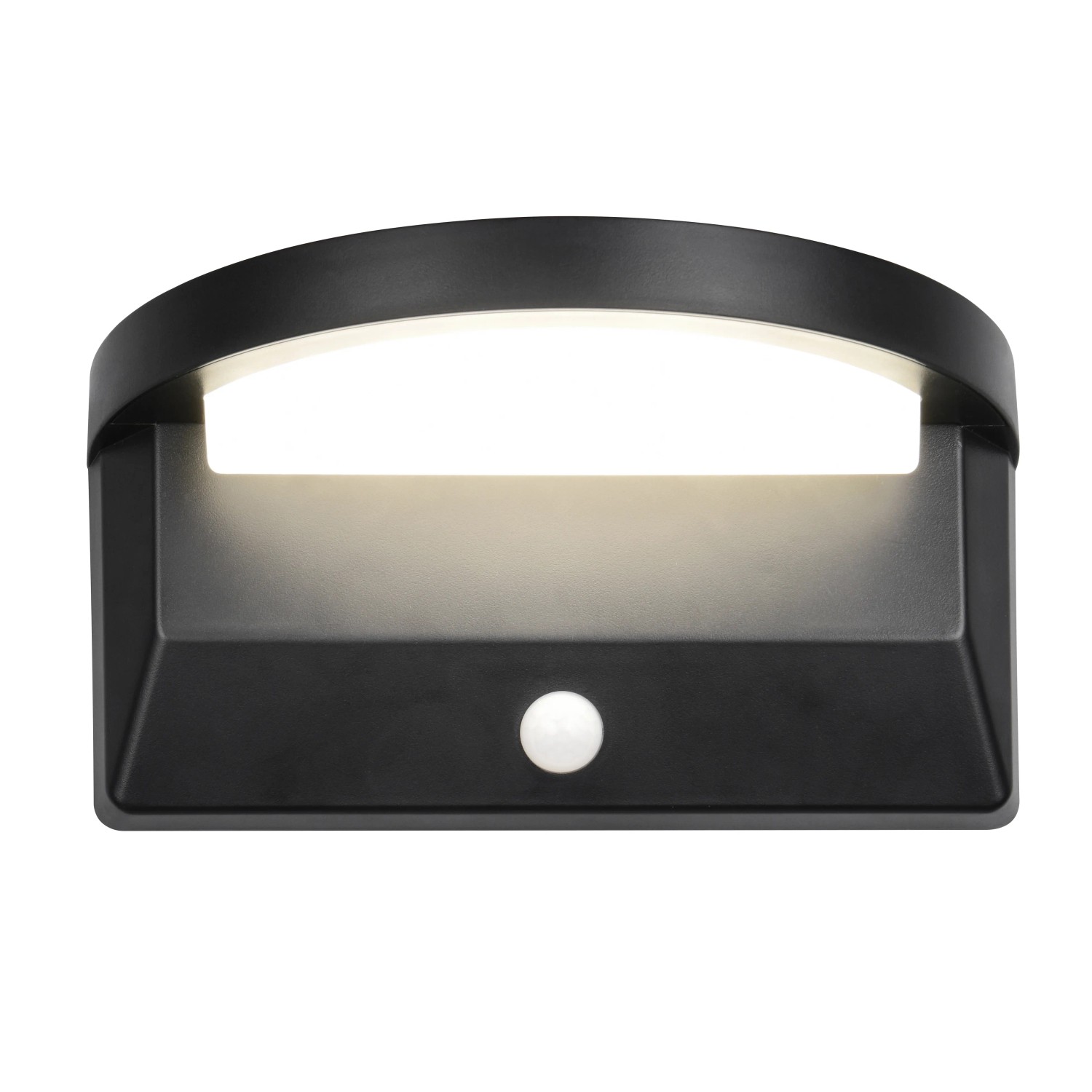 Moderne, schwarze Reality LED-Solar-Wandleuchte Moro mit Bewegungsmelder für den Außenbereich.