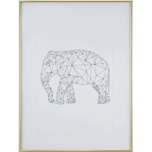 Goldener Kunststoff Bilderrahmen 60x80 cm mit abstraktem Elefantenmotiv.