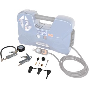 Scheppach Aircase Kompressor mit 12-teiligem Zubehör-Set. Mobiler, ölfreier Kompressor mit Zubehör.