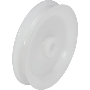 Weiße Seilrolle aus Kunststoff, 60 mm Durchmesser, für Seile bis 10 mm.