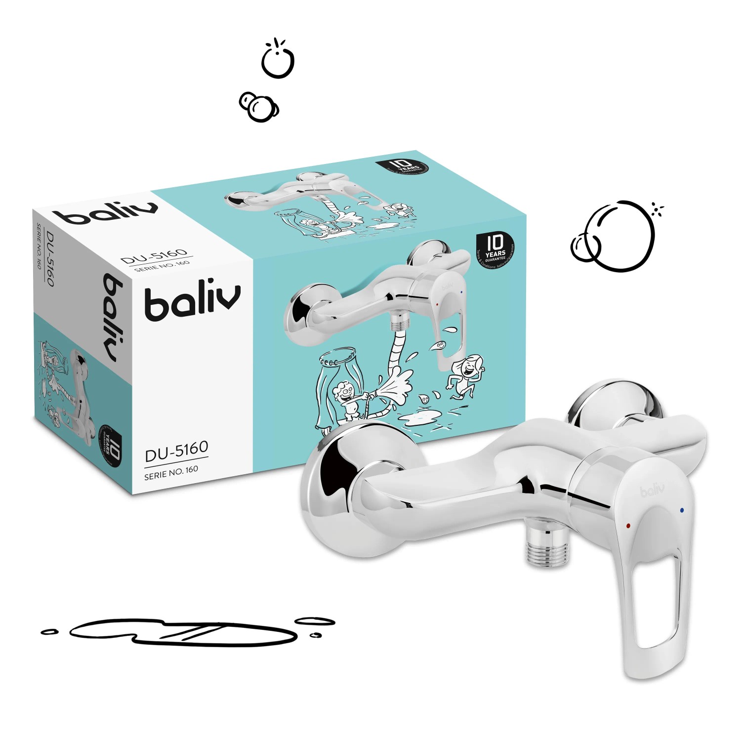 baliv Duscharmatur DU-5160 Chrom, Einhebelmischer mit Verpackung. Badarmatur für die Dusche.