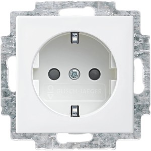 Busch-Jaeger Schuko Steckdose Balance SI Alpinweiß mit erhöhtem Berührungsschutz.
