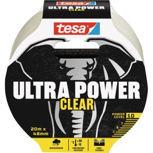 Tesa Ultra Power Clear Reparaturband, 20 m x 48 mm, transparent und stark für unsichtbare Reparaturen.