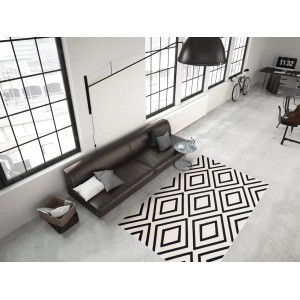 Moderner Teppich Retro 710 in Elfenbein-Schwarz mit geometrischem Muster, 160x230 cm.