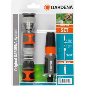 Gardena Reinigungs-Spritzen Set Grundausstattung mit Hahn-, Schlauchverbinder und Wasserstopp.