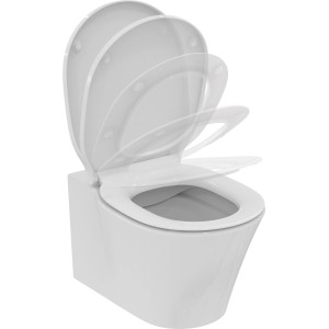 Weißes Ideal Standard WC-Paket Connect Air ohne Spülrand mit Absenkautomatik.