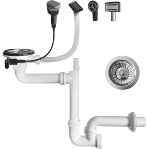 Miló Röhrensiphon-Set mit Exzenter und Edelstahl Ab- und Überlaufgarnitur für Spüle.