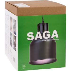 Verpackung des grauen Venso E27 Lampenschirms SAGA für Pflanzenlampen.