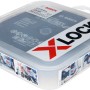 Bosch X-Lock Trenn- und Fächerschleifscheiben-Set 125mm CMW im transparenten Kunststoffbehälter.