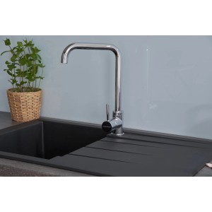 Respekta Einbauspüle Houston, 80x50 cm, Schwarz. Mineralit Spüle mit Abtropffläche und Armatur.