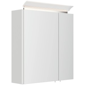 Posseik Spiegelschrank 60 cm, weiß hochglanz, mit LED-Lampe und Glasböden.