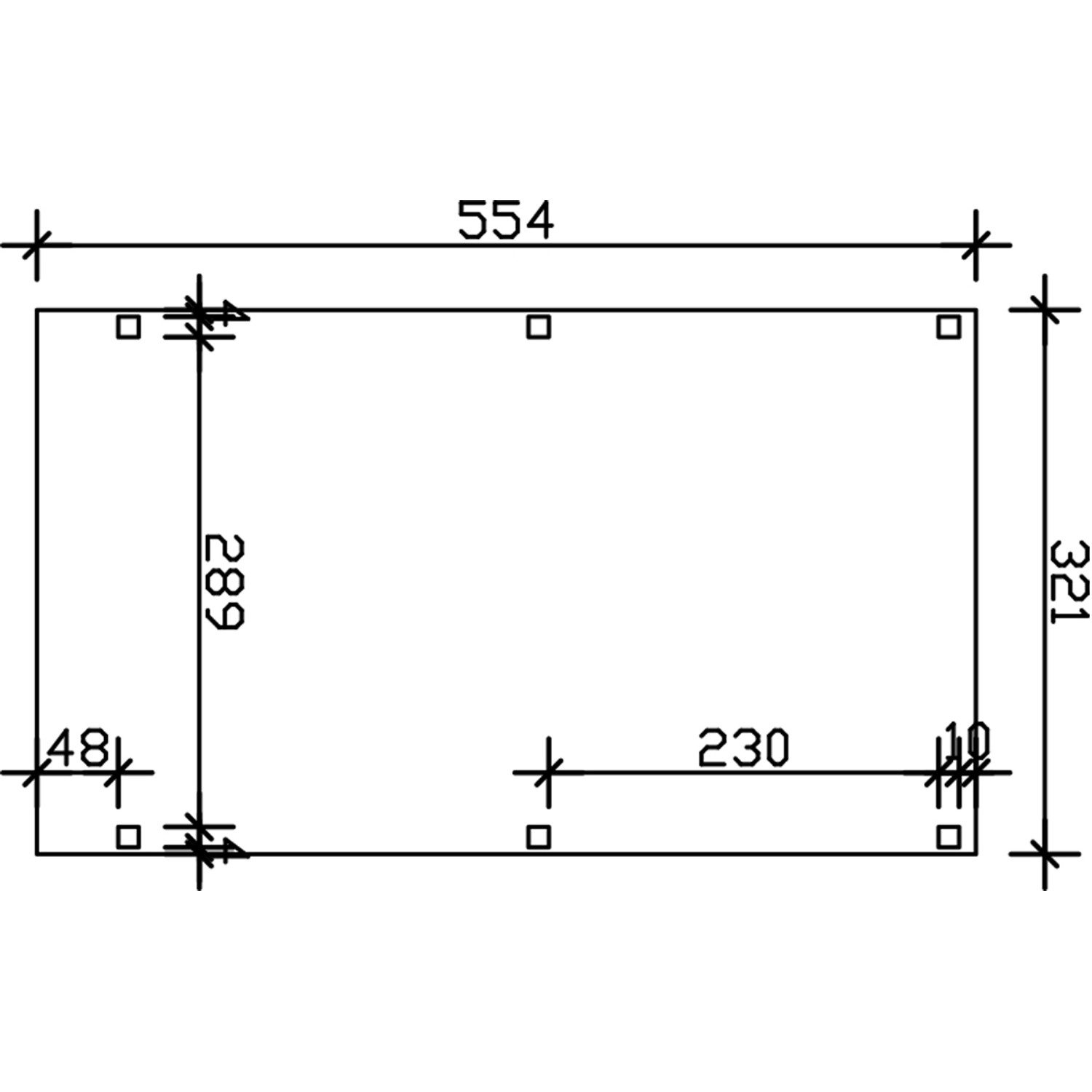 Skizze des Skan Holz Carport Grunewald mit Maßangaben (321x554cm).