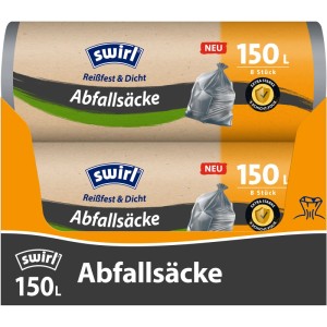 Swirl Abfallsäcke, 150 Liter, 8 Stück, extra reißfest und dicht.