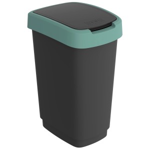 Rotho Swingeimer Twist 25 l, dunkelgrau mit Mistletoe Green Schwingdeckel. Schmaler, platzsparender Mülleimer.
