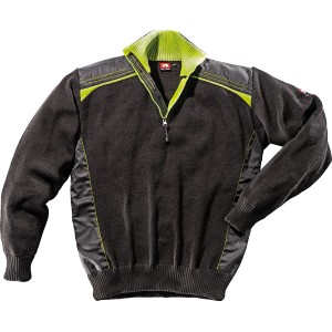 Schwarzer Bullstar Stricktroyer Ultra mit limettenfarbenen Details und Reißverschluss. Arbeitskleidung.