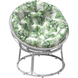 Ersatz-Stuhlkissen für Lindale Lounge-Sessel, Wicker-Optik, grün-weißes Blattmuster.