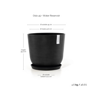 Dunkelgrauer Ecopots Pflanztopf Oslo, 45 cm, mit Untersetzer. Ideal für Innen- und Außenbereiche.