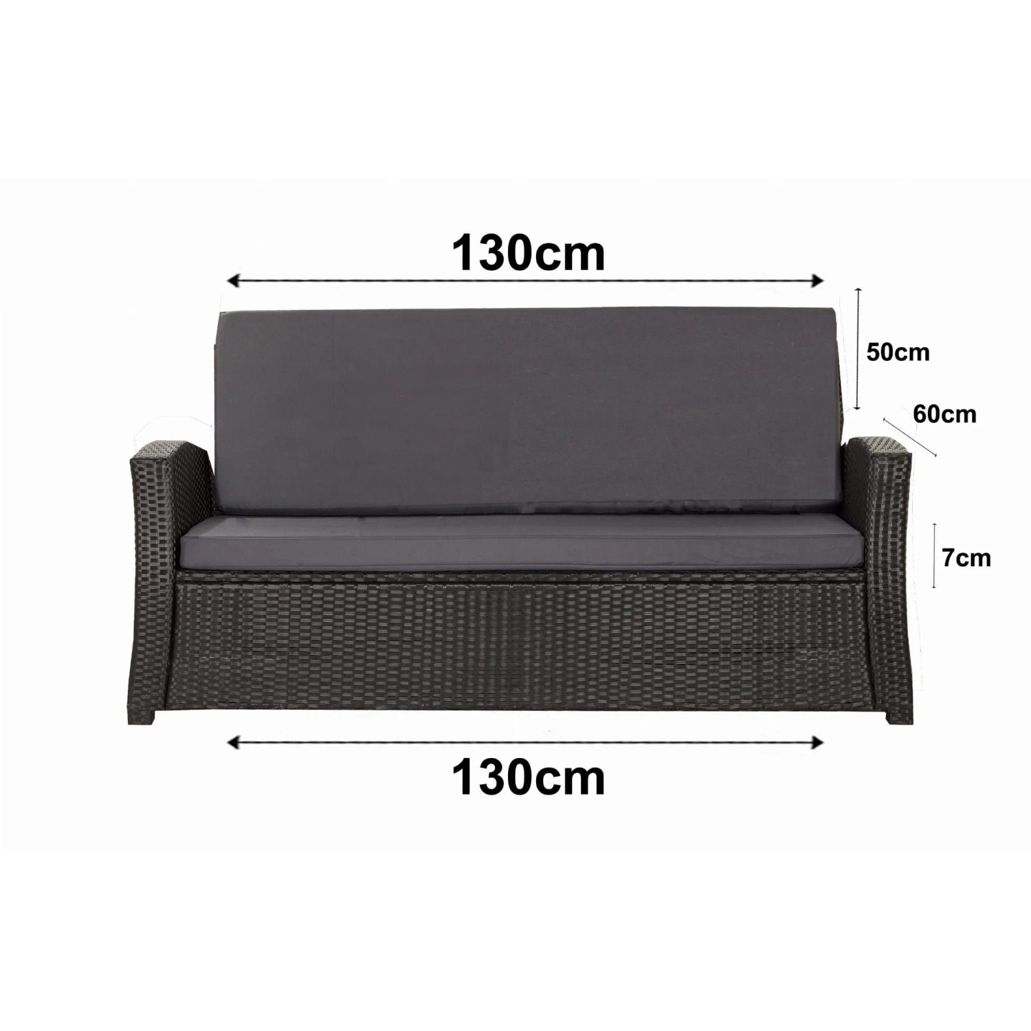 Anthrazitfarbenes Gartenkissen-Set (130x60x50cm) für 2-Sitzer Polyrattan Gartensofa.