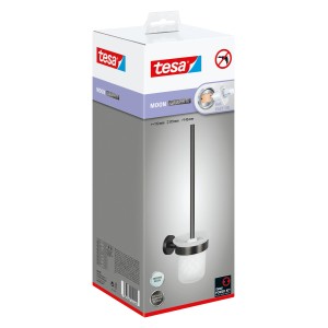 Tesa Moon WC-Bürstengarnitur in Graphit, verpackt. WC-Bürste mit Halter aus satiniertem Glas.