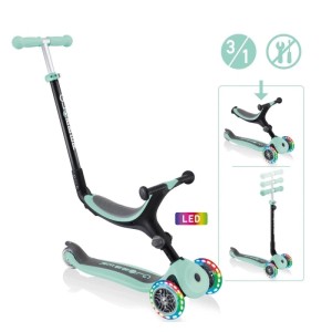 Globber Go-Up Foldable Lights 3-in-1 Kinderfahrzeug in Mint. Dreirad, Laufrad & Scooter mit höhenverstellbarer Lenkstange und bunten LED-Rollen.