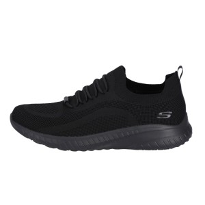 Schwarzer Skechers Damen Arbeitsschuh Squad Chaos SR. Strickobermaterial, No Tie Fit, rutschhemmende Sohle.