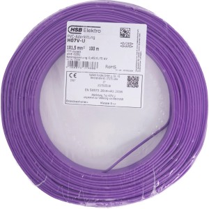 Violette Aderleitung H07V-U 1,5 mm² auf einer 100m Rolle. Ideal für Elektroinstallationen.