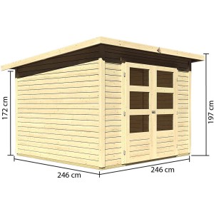Karibu Holz-Gartenhaus Sitten 4, naturbelassen, mit Doppeltür und Fenster, 242x242cm.