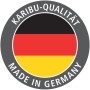 Karibu Qualitätssiegel: Made in Germany. Deutsche Flagge im Kreis.