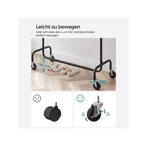Schwarzer Songmics Kleiderständer Pataye mit Rollen und ausziehbarer Stange.