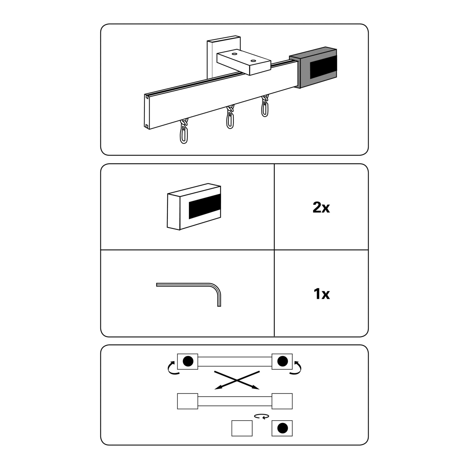 Gardinia Endstücke Luxor Stripe, Stahl-gebürstet/Schwarz, 2er-Pack für Stilgarnituren.
