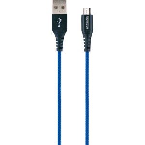 Blaues Micro USB Ladekabel (1,2m) von Schwaiger zum Synchronisieren und Laden von Geräten.