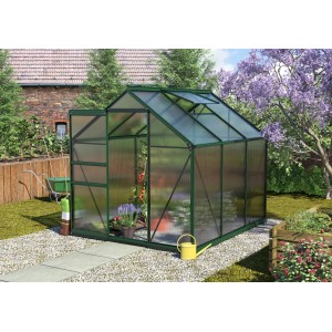 Vitavia Gewächshaus Calypso 4400 HKP 6 mm Smaragd mit Zubehör-Set im Garten.