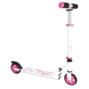 Weiß-pinker Muuwmi Aluminium Tretroller mit 125 mm Rollen, höhenverstellbarem Lenker. Ideal für Sport & Fitness.