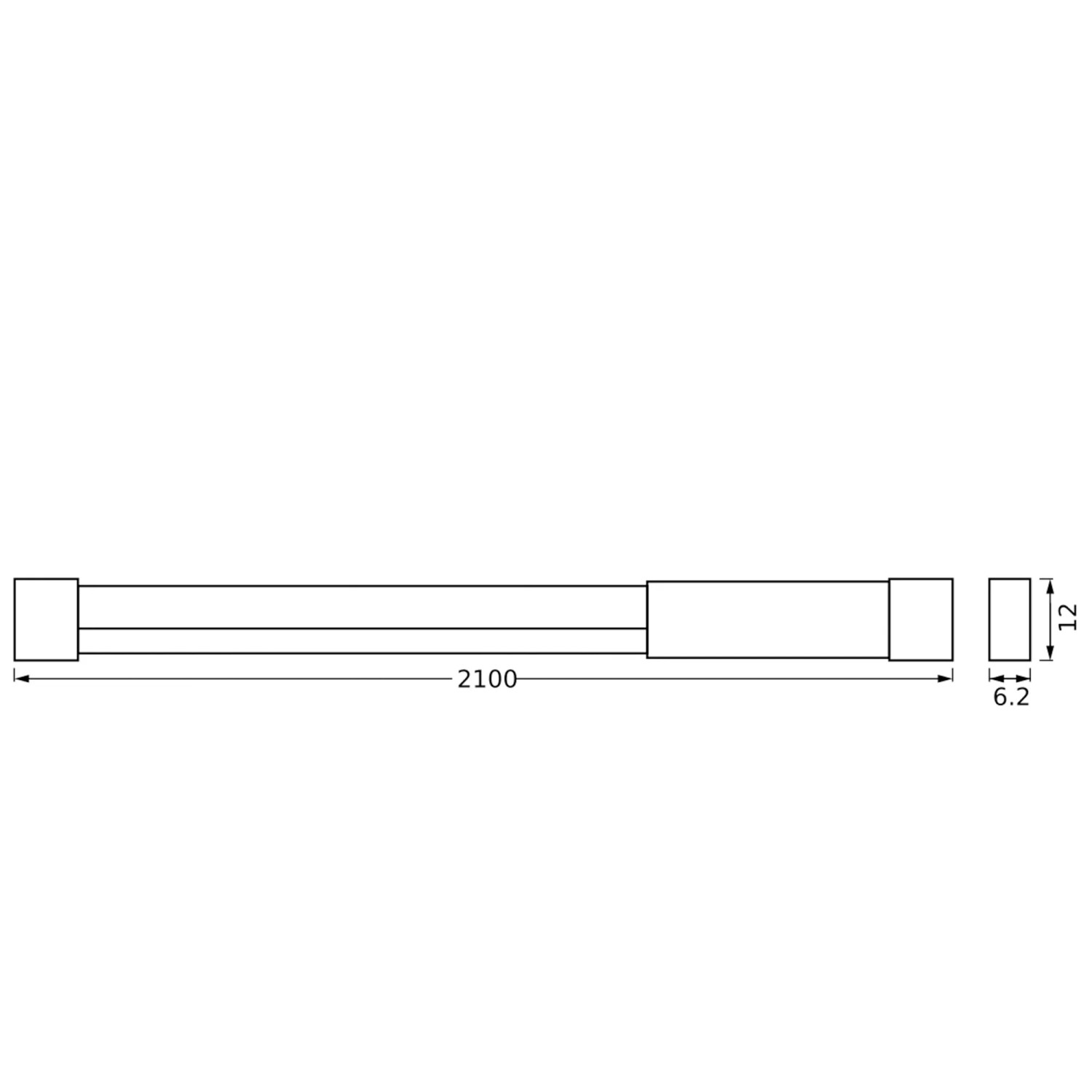 Technische Zeichnung: Osram LED-Streifen Neon Flex, 210 cm Länge, mit Maßangaben.