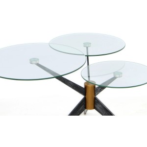 Moderner Kayoom Beistelltisch Triplet in Grau mit drei Glasplatten und Metallgestell.