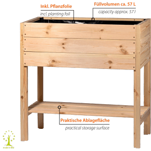 Dobar Hochbeet Florenz aus Kiefernholz mit Ablagefläche und Pflanzfolie.