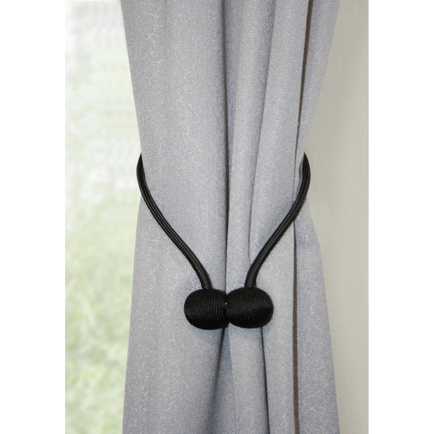 Gardinia Raffhalter Flex-S, schwarz, 2er-Set. Magnet-Halterung für Gardinen und Vorhänge.