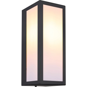 Moderne, schwarze Globo Außenleuchte mit opalen Flächen, 120x320 mm. Ideal als stilvolle Außenwandleuchte.