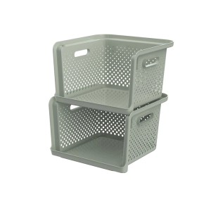 Zwei SmartStore Aufbewahrungskörbe Essence Stack in Vintage Sage gestapelt.