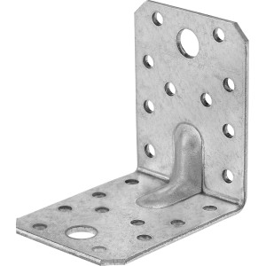 Verzinkter Winkelverbinder mit Sicke, 70x70x55 mm, für stabile Eckverbindungen.