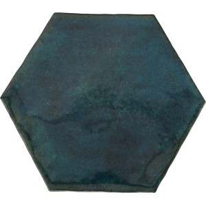 Navifarbene, glänzende Antik Hexagon Wandfliese aus Steingut, 15x17,5 cm.