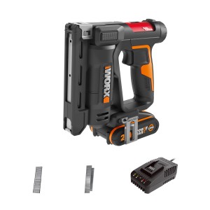 Worx Akku-Tacker WX843 mit Akku, Ladegerät und Klammern. Ideal für Heimwerkerarbeiten.