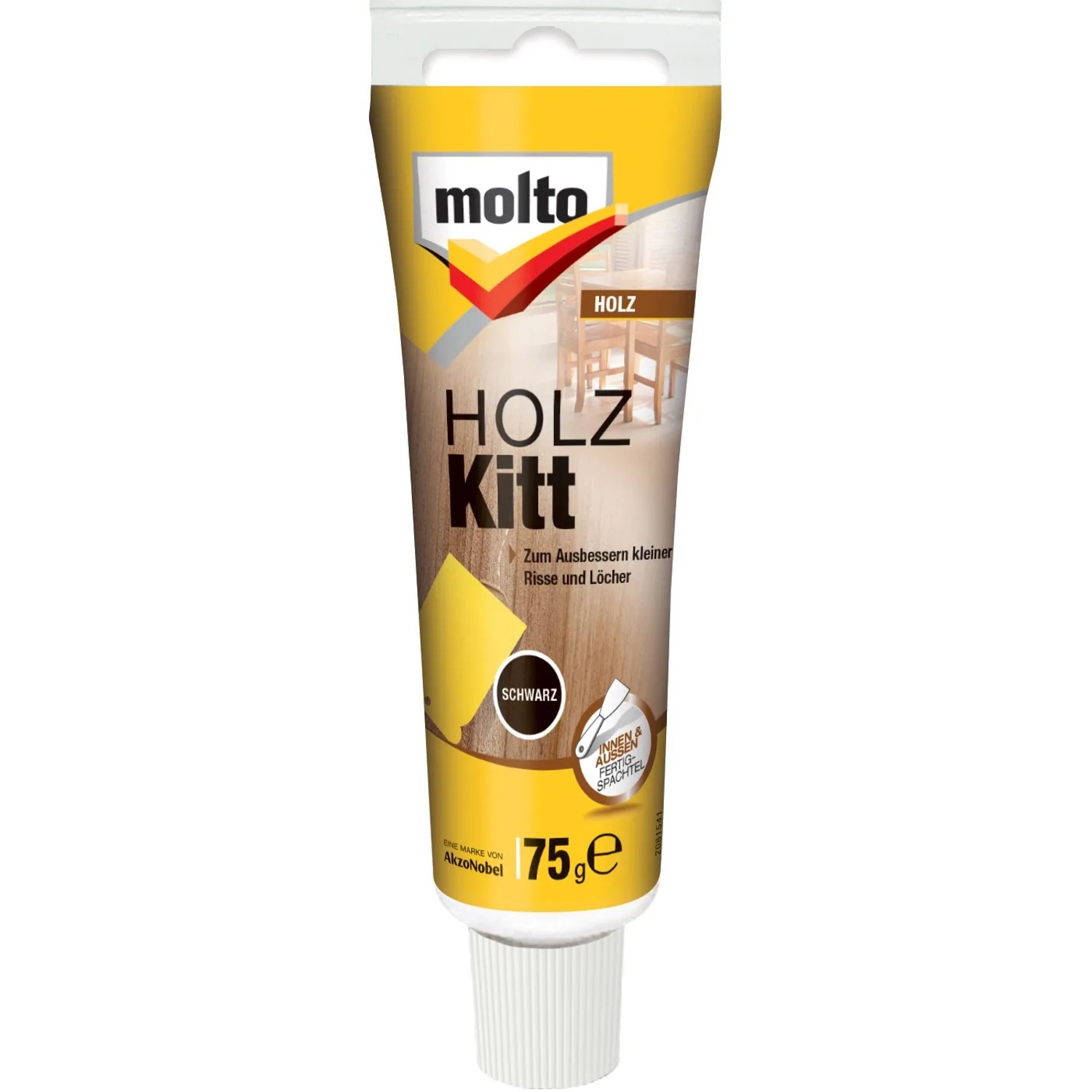 Molto Holz Kitt Schwarz, 75g Tube für Innen & Außen. Holzspachtel zum Ausbessern von Holz.