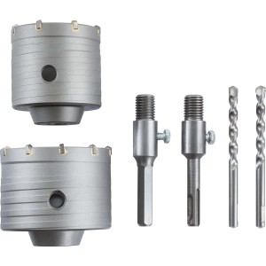 LUX Bohrkronen-Set, 6-teilig: Bohrkronen, Zentrierbohrer und Adapter für Stein, Mauerwerk und Beton.