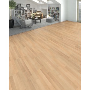 Heller Living by Haro Laminatboden in Buche Optik, verlegt im Wohnraum.