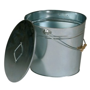 Lienbacher Ascheeimer, verzinkt, 24 l, mit Deckel und Holzgriff für Kamin- und Ofenzubehör.