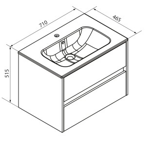 Skizze: Fackelmann Waschtisch-Set Compact Line, 71 cm, Eiche, mit zwei Schubladen und Waschbecken.